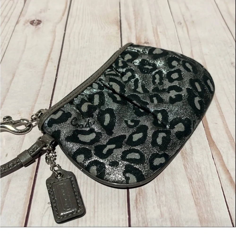 Coach Animal Print Clutch Wristlet Gray Black
